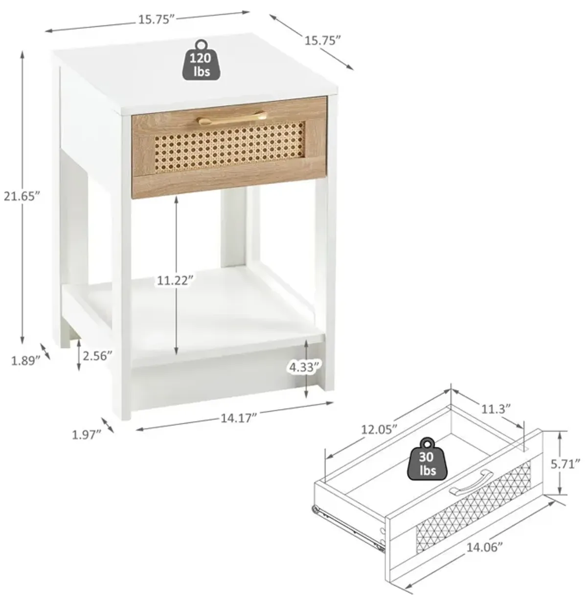 15.75" Rattan End Table With Drawer, Modern Nightstand, Side Table For Living Room, Bedroom