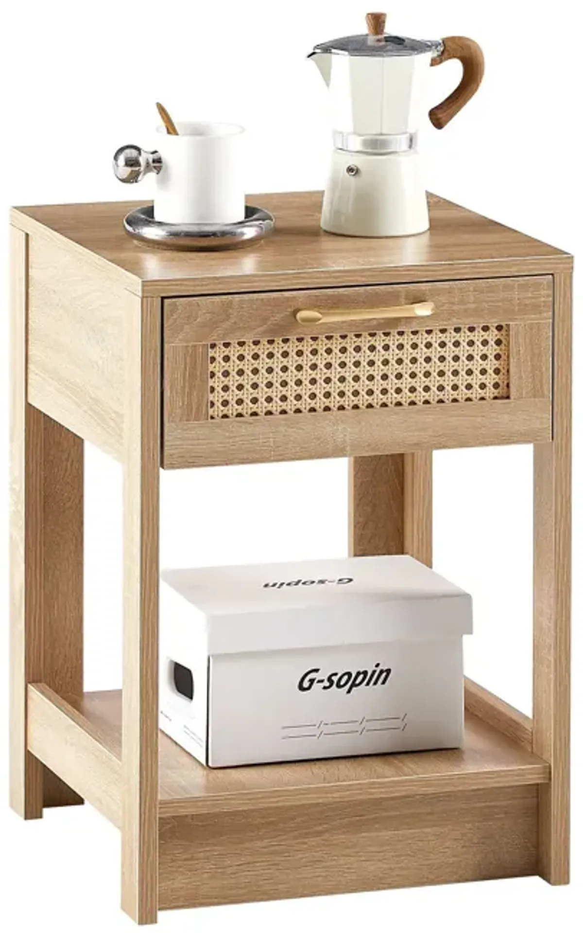 15.75" Rattan End Table With Drawer, Modern Nightstand, Side Table For Living Room, Bedroom