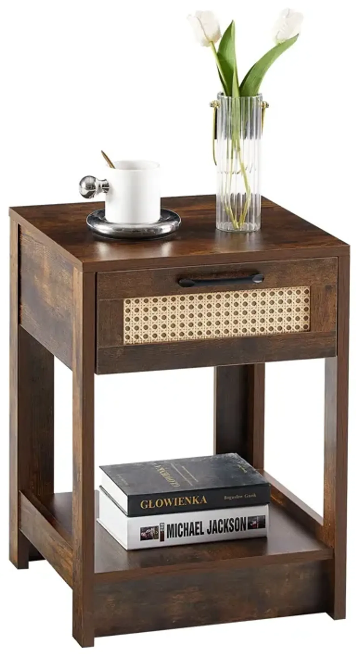 15.75" Rattan End Table With Drawer, Modern Nightstand, Side Table For Living Room, Bedroom