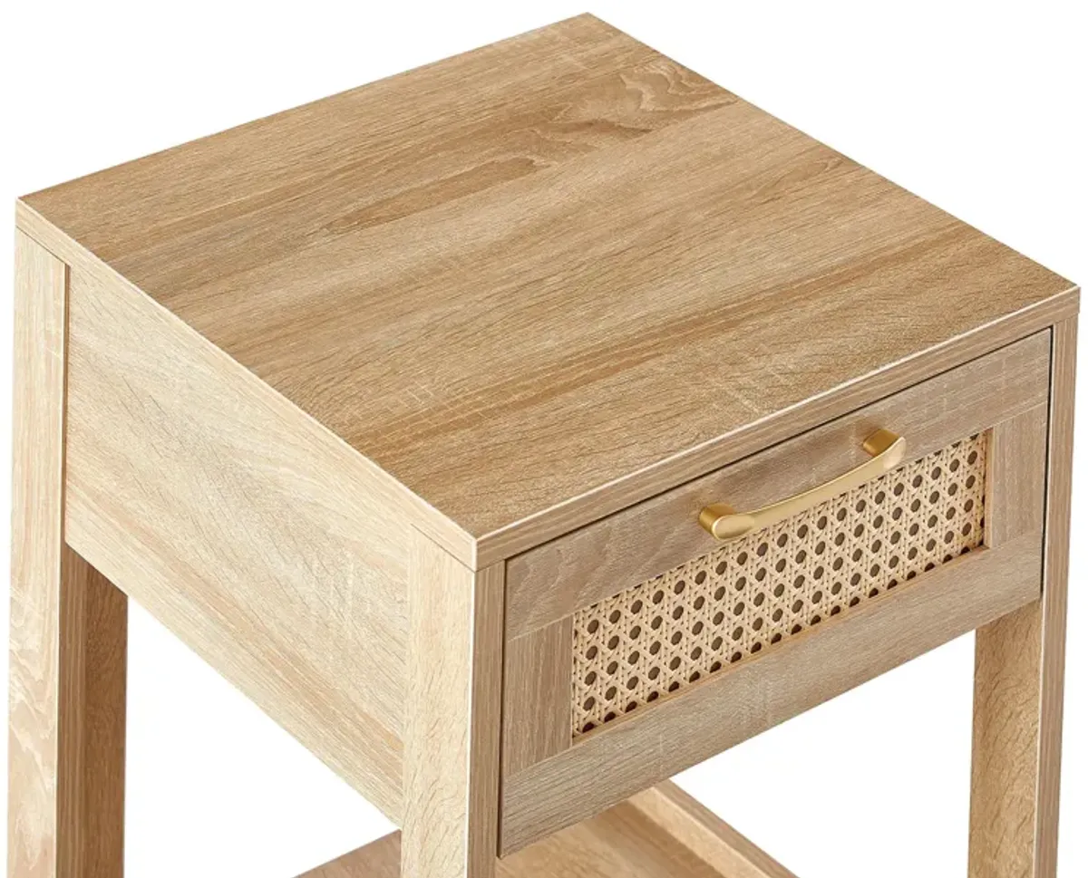 15.75" Rattan End Table With Drawer, Modern Nightstand, Side Table For Living Room, Bedroom