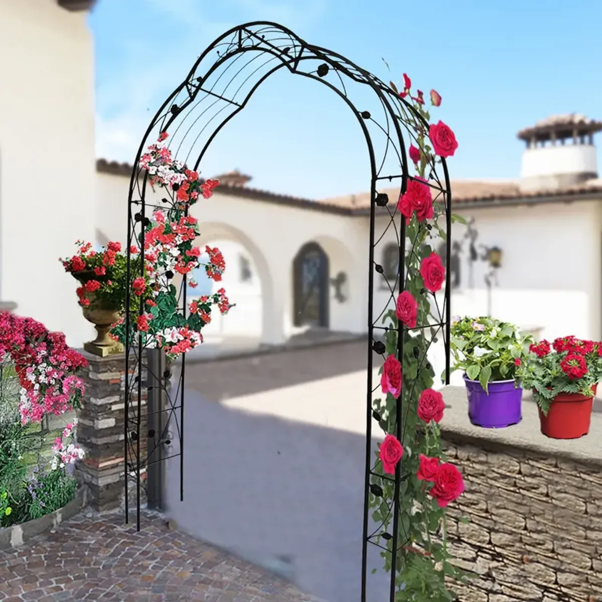 Metal Garden Arch Assemble Freely With 8 Styles Garden Arbor Trellis Climbing Plants Support Rose Arch