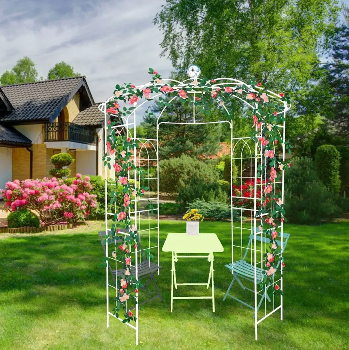 Metal Garden Arch Iron Garden Arbors Gazebo Dia High Birdcage Shape Pergola Pavilion For Wedding Ceremony