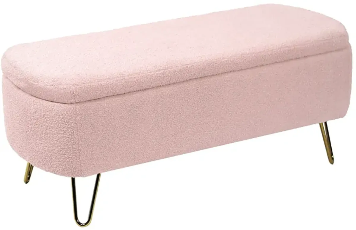 Storage Ottoman Bench For End Of Bed Gold Legs, Modern Camel Faux Fur Entryway Bench Upholstered Padded With Storage For Living Room Bedroom