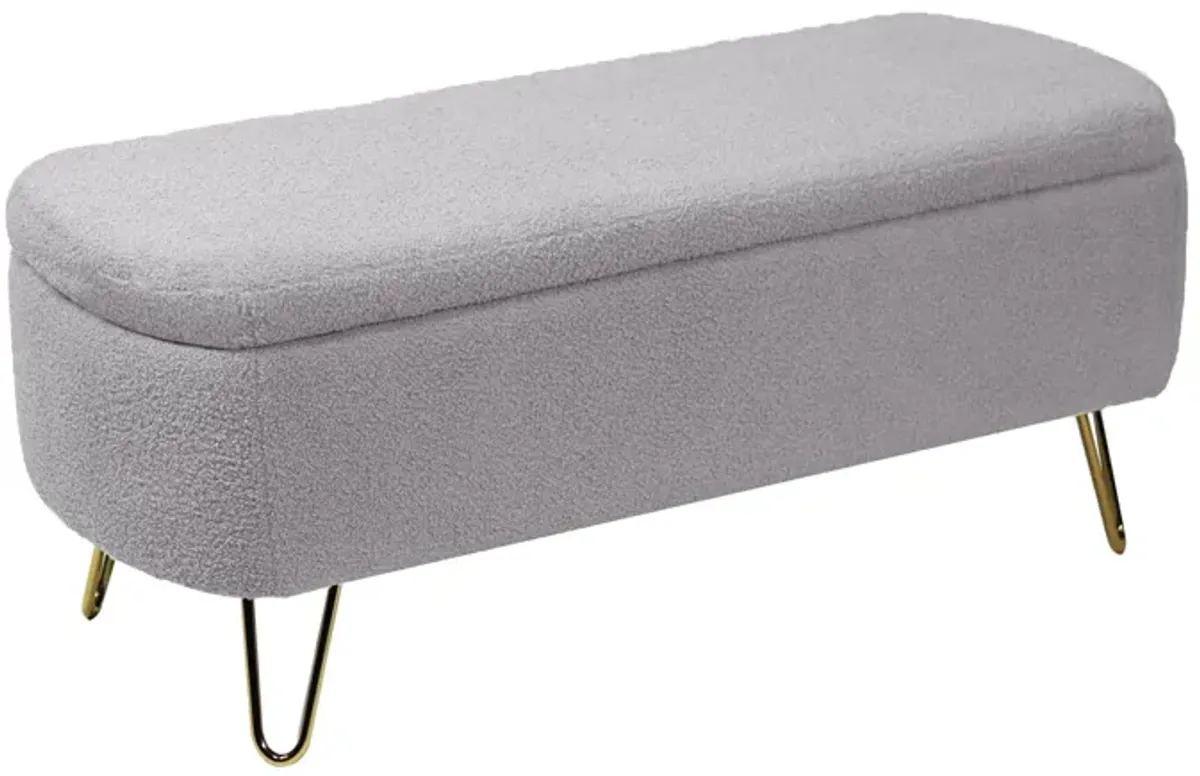 Storage Ottoman Bench For End Of Bed Gold Legs, Modern Camel Faux Fur Entryway Bench Upholstered Padded With Storage For Living Room Bedroom