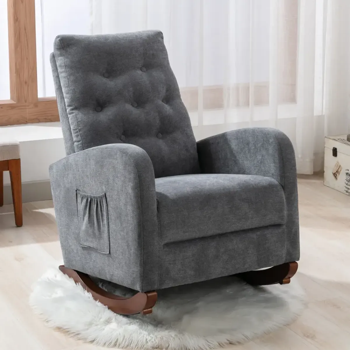 Baby Room High Back Rocking Chair Nursery Chair, Comfortable Rocker Padded Seat, Modern High Back Armchair