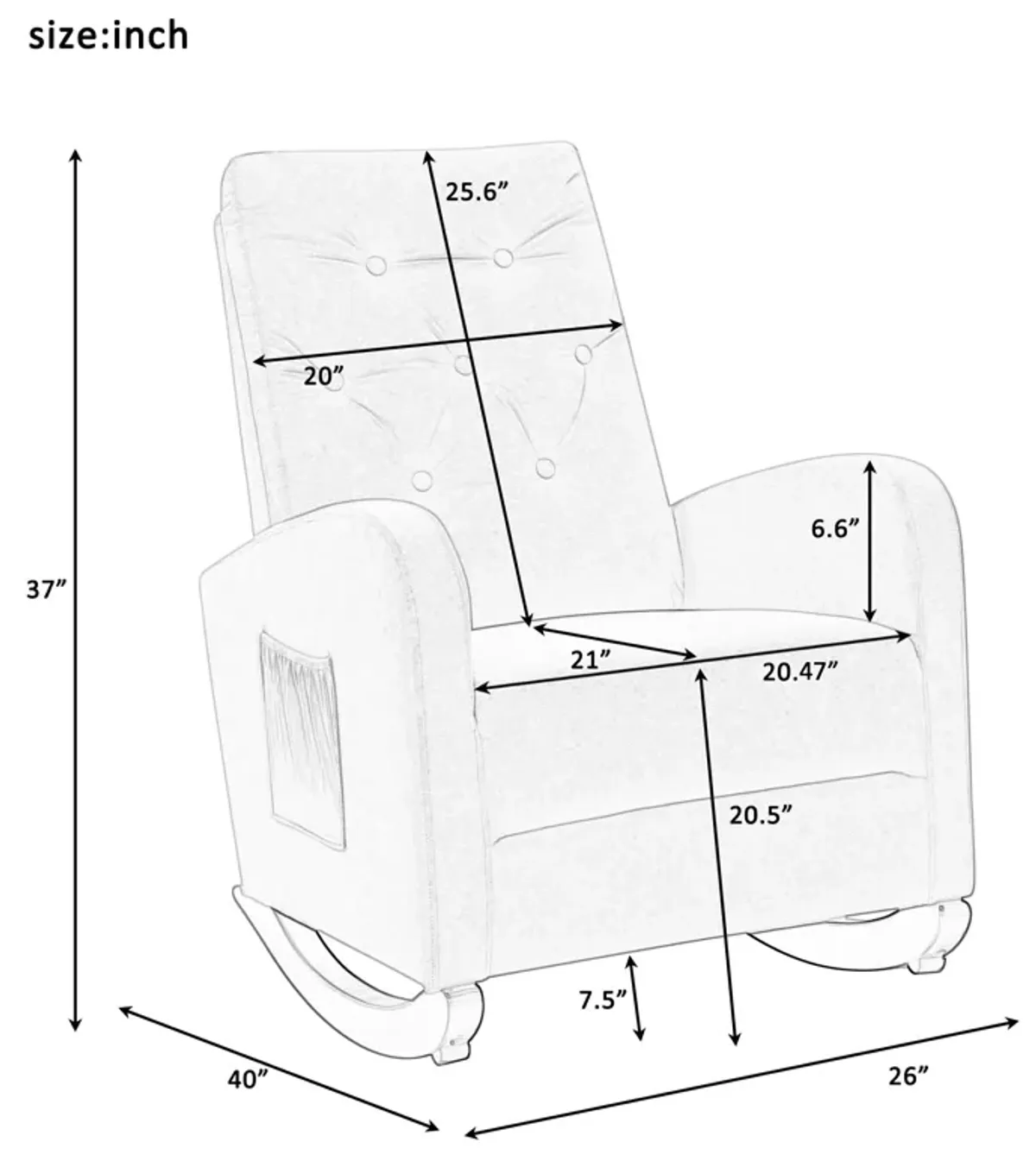 Baby Room High Back Rocking Chair Nursery Chair, Comfortable Rocker Padded Seat, Modern High Back Armchair