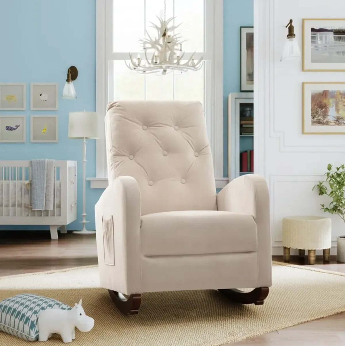 Baby Room High Back Rocking Chair Nursery Chair, Comfortable Rocker Padded Seat, Modern High Back Armchair