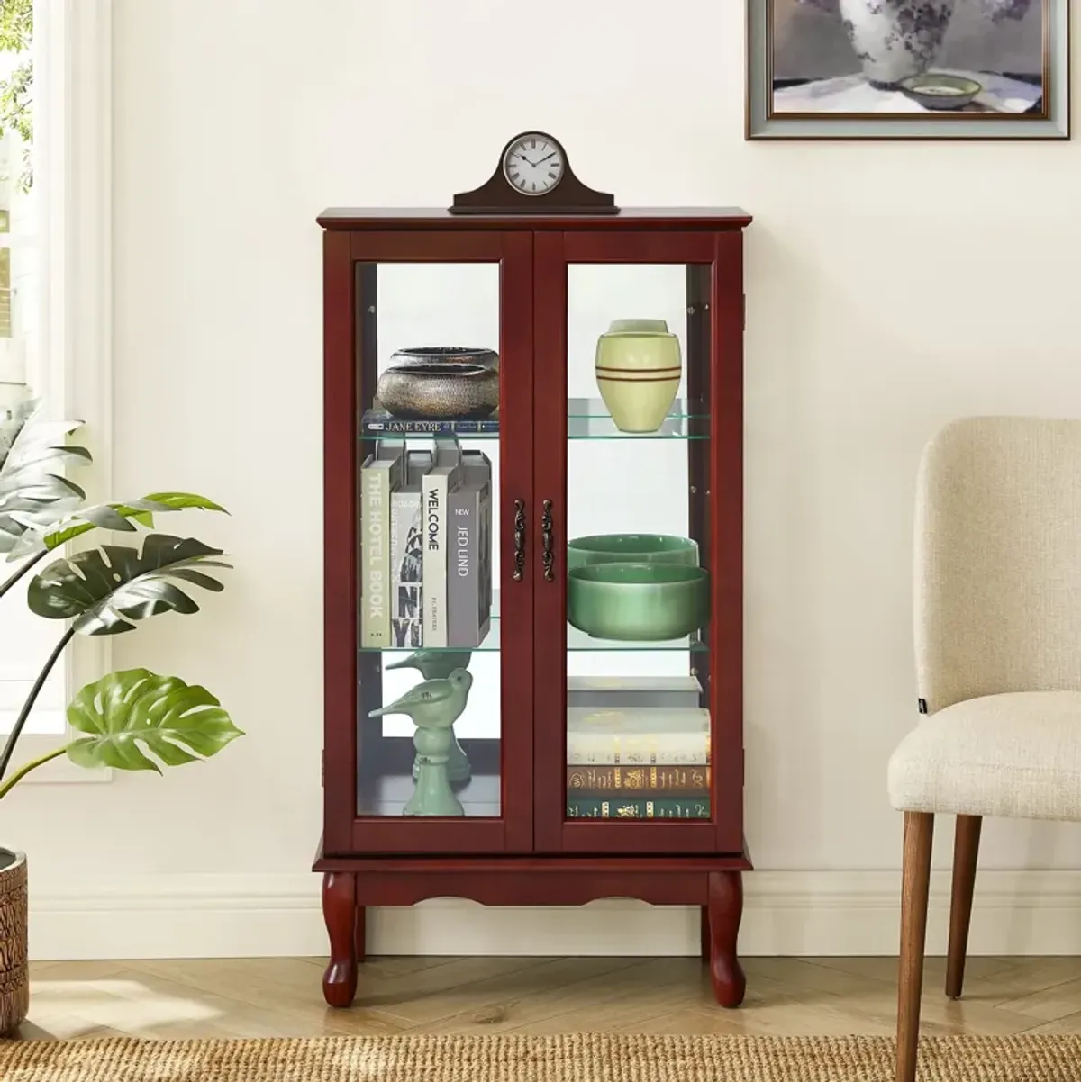 Curio Cabinet Lighted Curio Diapaly Cabinet With Adjustable Shelves And Mirrored Back Panel, Tempered Glass Doors (3 Tier), (E26 Light Bulb Not Included)