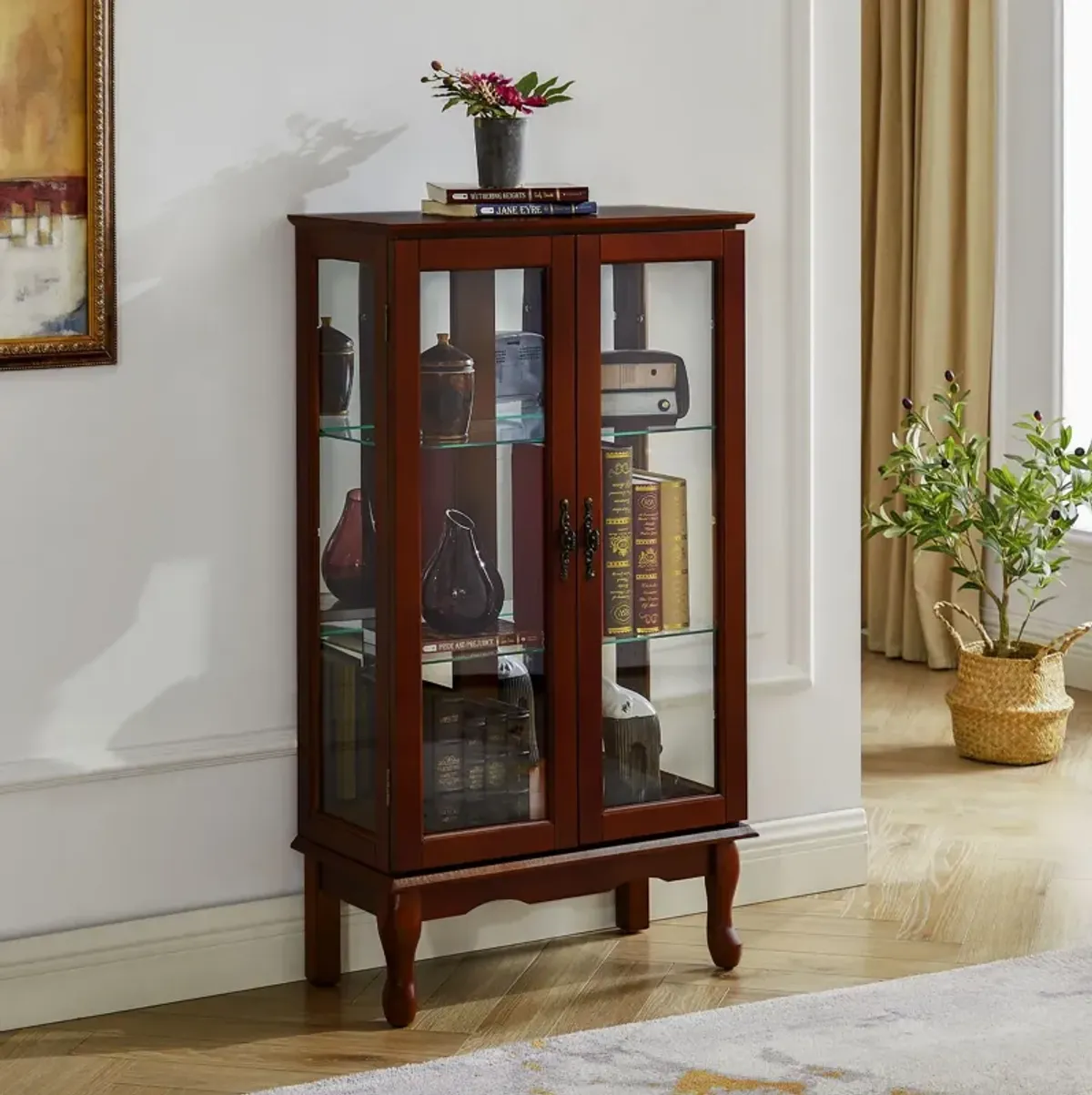 Curio Cabinet Lighted Curio Diapaly Cabinet With Adjustable Shelves And Mirrored Back Panel, Tempered Glass Doors (3 Tier), (E26 Light Bulb Not Included)