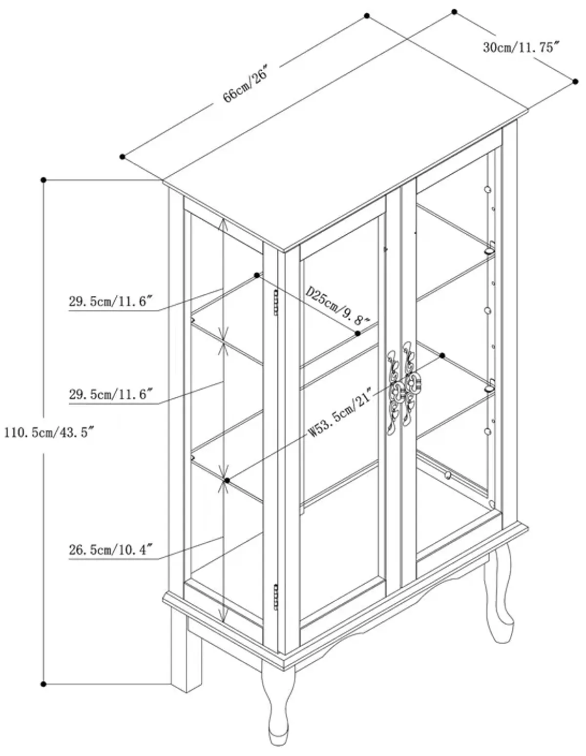 Curio Cabinet Lighted Curio Diapaly Cabinet With Adjustable Shelves And Mirrored Back Panel, Tempered Glass Doors (3 Tier), (E26 Light Bulb Not Included)