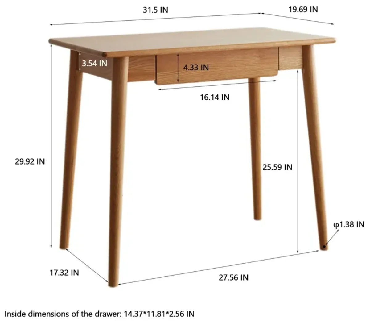 Computer Desk, Study Desk With Drawer Simple Work From Home - Oak Natural