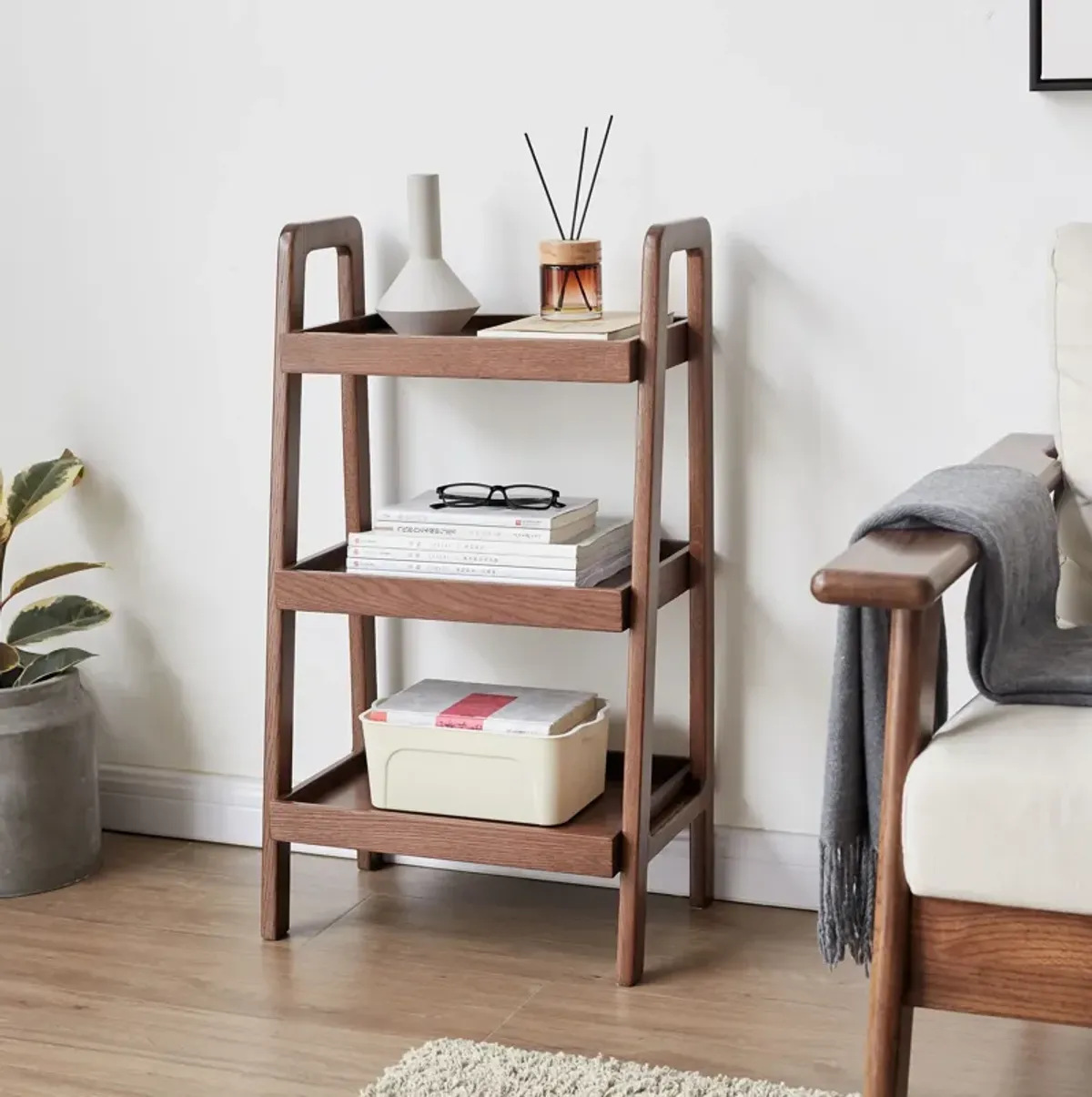 Premium Storage Organizer, 3-Tier Beech Shoe Rack For Entryway, Living Room - Walnut