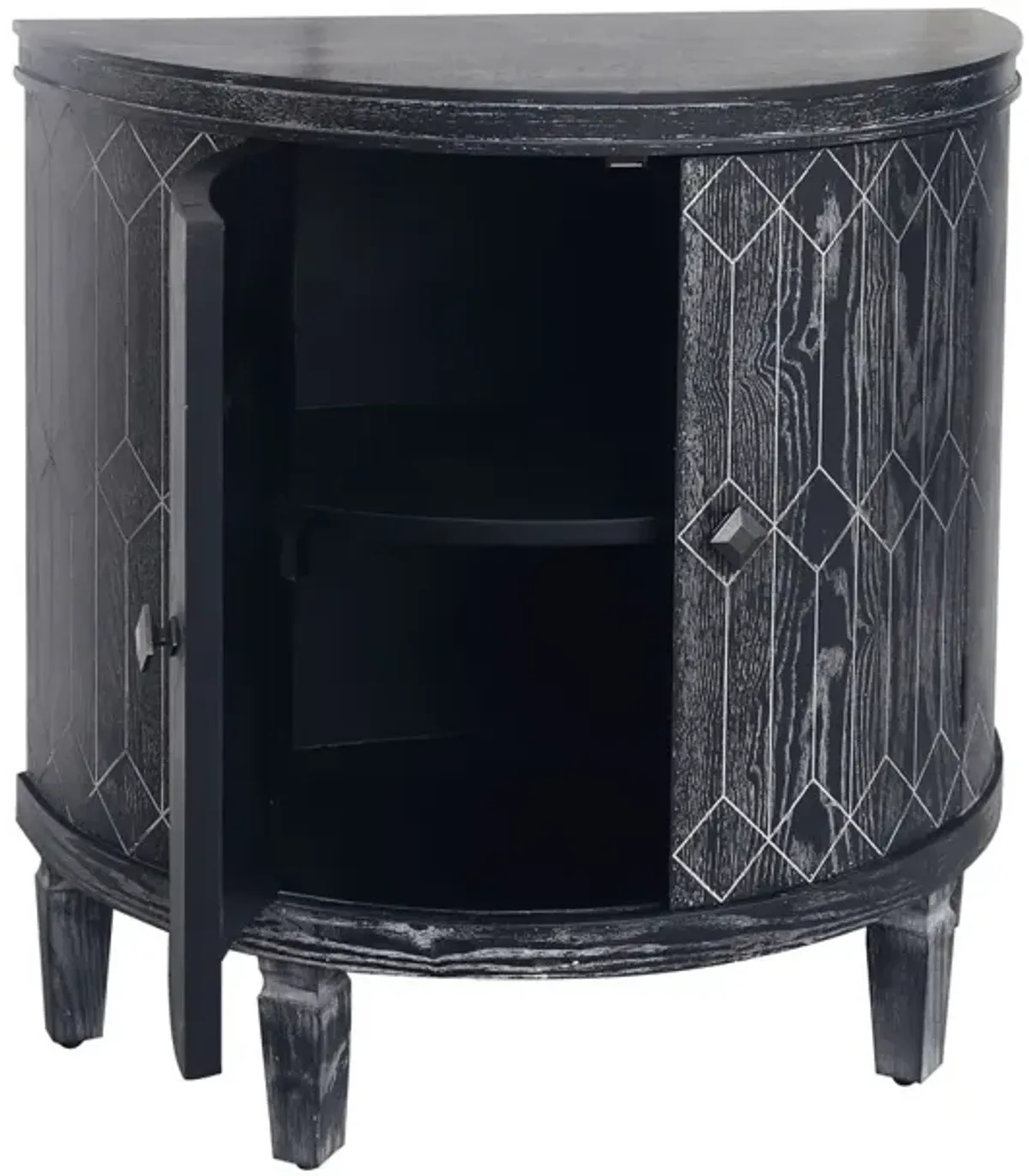 Accent Cabinet Modern Half-Moon 2 Door Wooden Cabinet Storage Cabinet Solid Wood Veneer With Featuring Two Tier Storage, For Living Room, Hallway, Entryway And Dining Room, Painted - Black