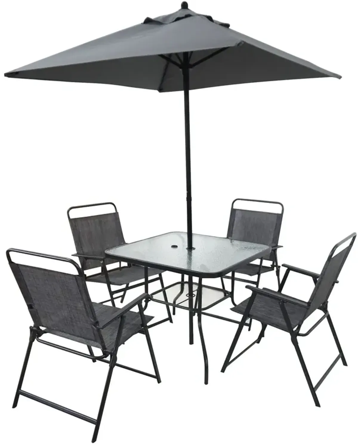 Outdoor Patio Dining Set For 4 People, Metal Patio Furniture Table And Chair Set With Umbrella - Black