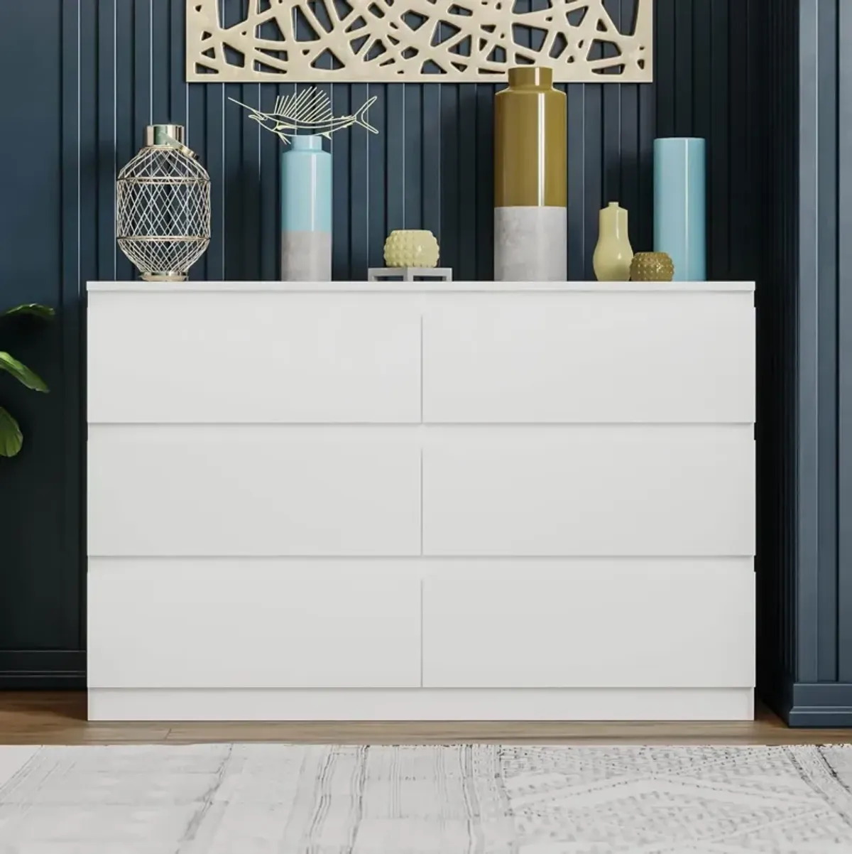 6 Drawer Double Dresser For Bedroom Living Room Hallway - White