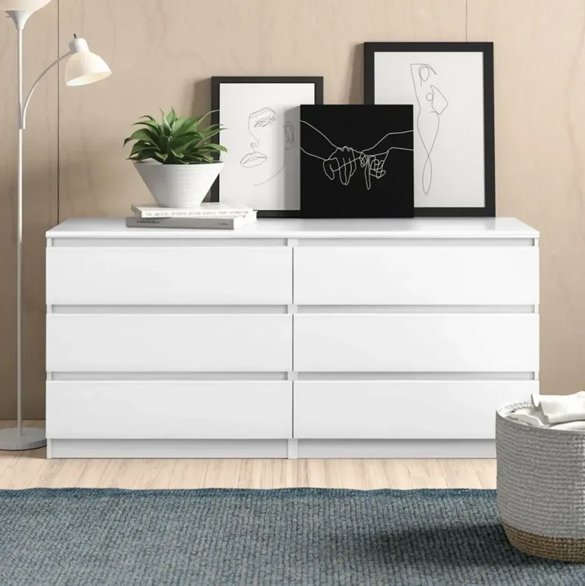 6 Drawer Double Dresser For Bedroom Living Room Hallway - White