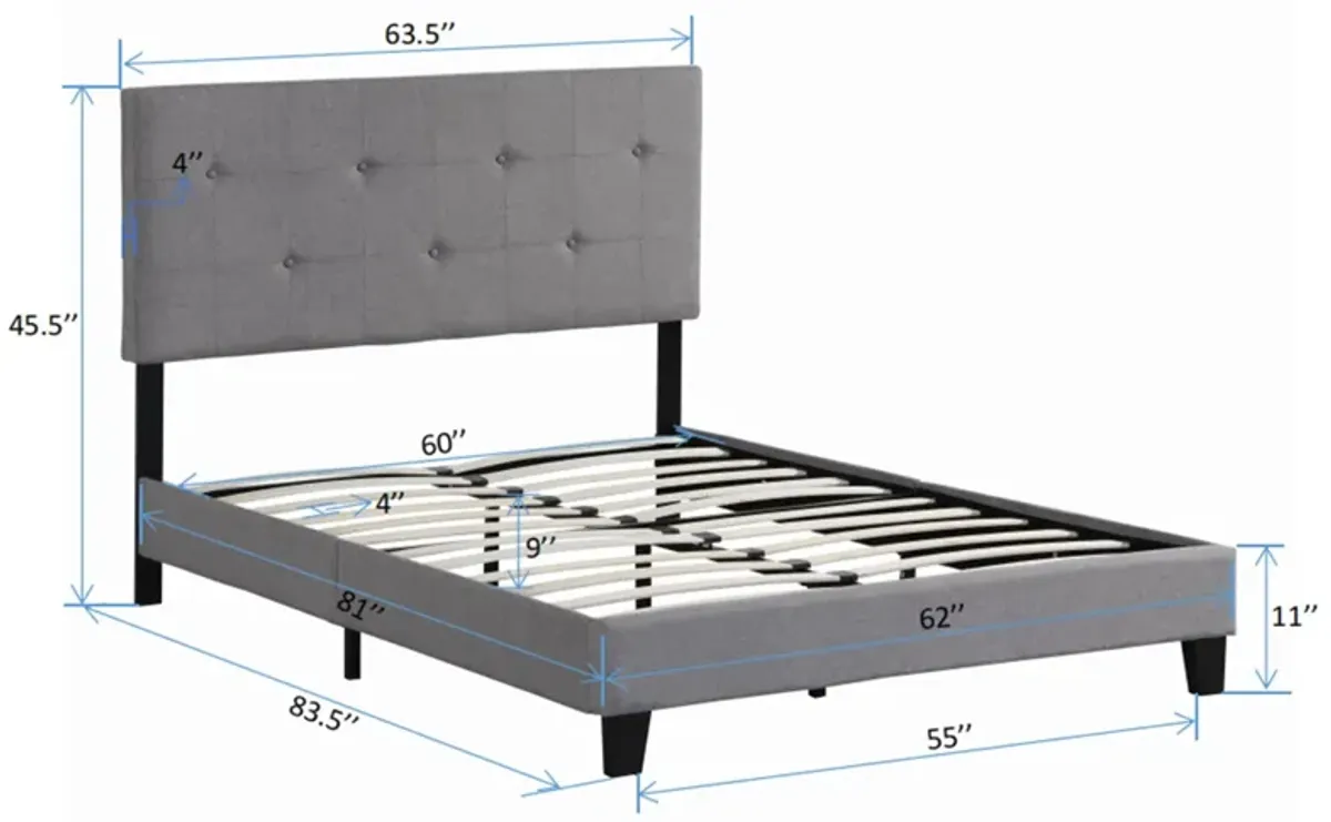 Queen Size Upholstered Platform Bed Frame With Button Tufted Linen Headboard, No Box Spring Needed, Wood Slat Support - Gray