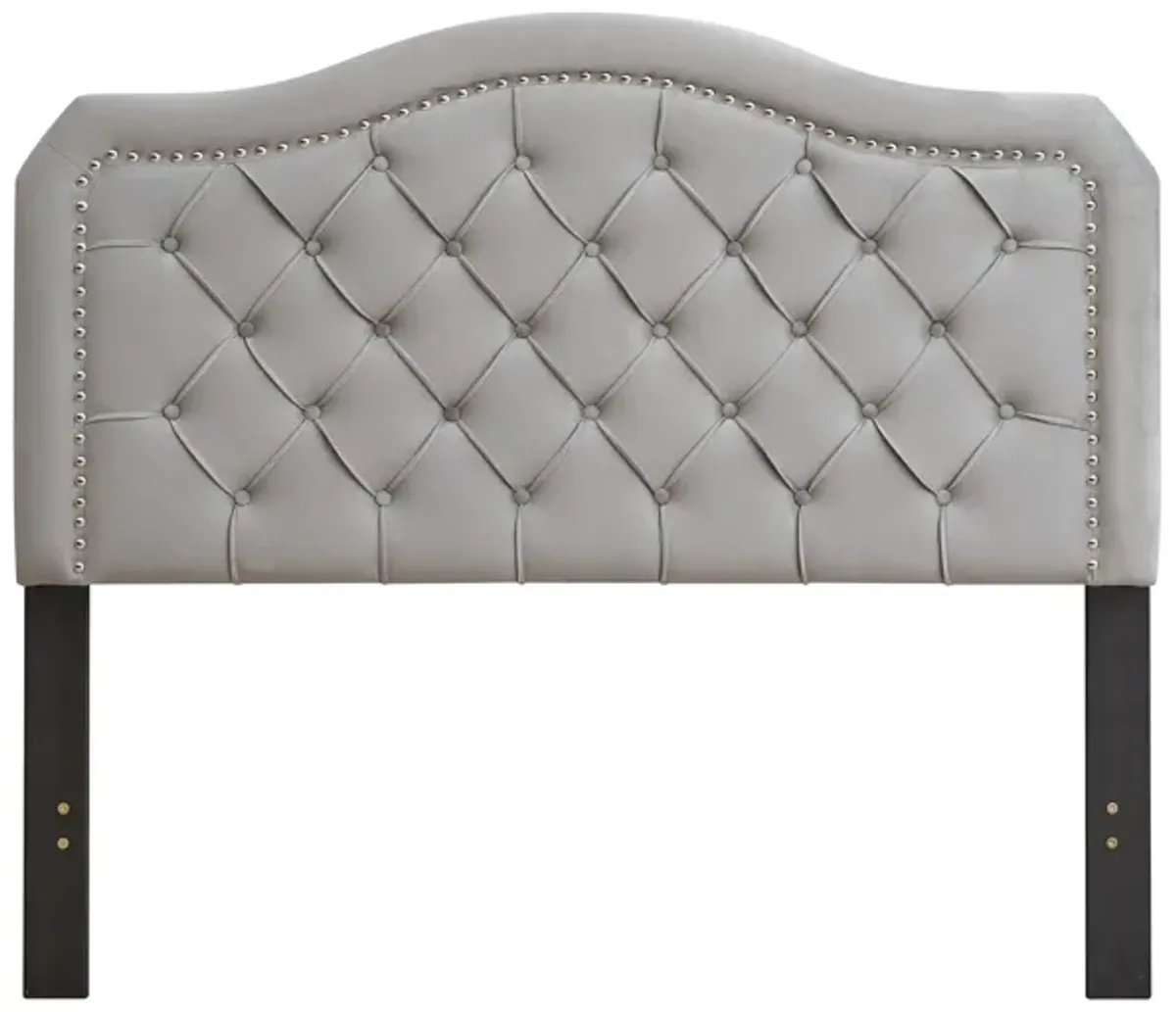 Queen Platform Upholstered Bed Button Tufted With Curve Design, Strong Wood Slat Support - Gray