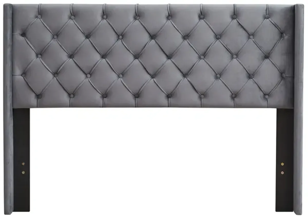 Queen Platform Tufted Upholstered Bed With Wings Design, Strong Wood Slat Support - Gray