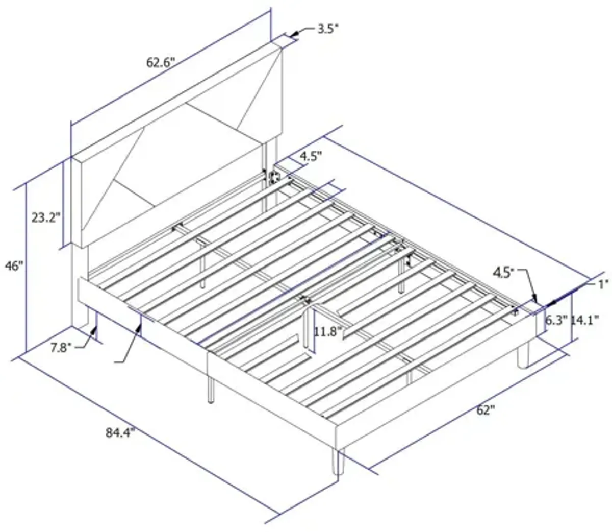 Queen Size Upholstered Platform Bed Frame With Headboard, Strong Wood Slat Support, Mattress Foundation, No Box Spring Needed - Dark Gray