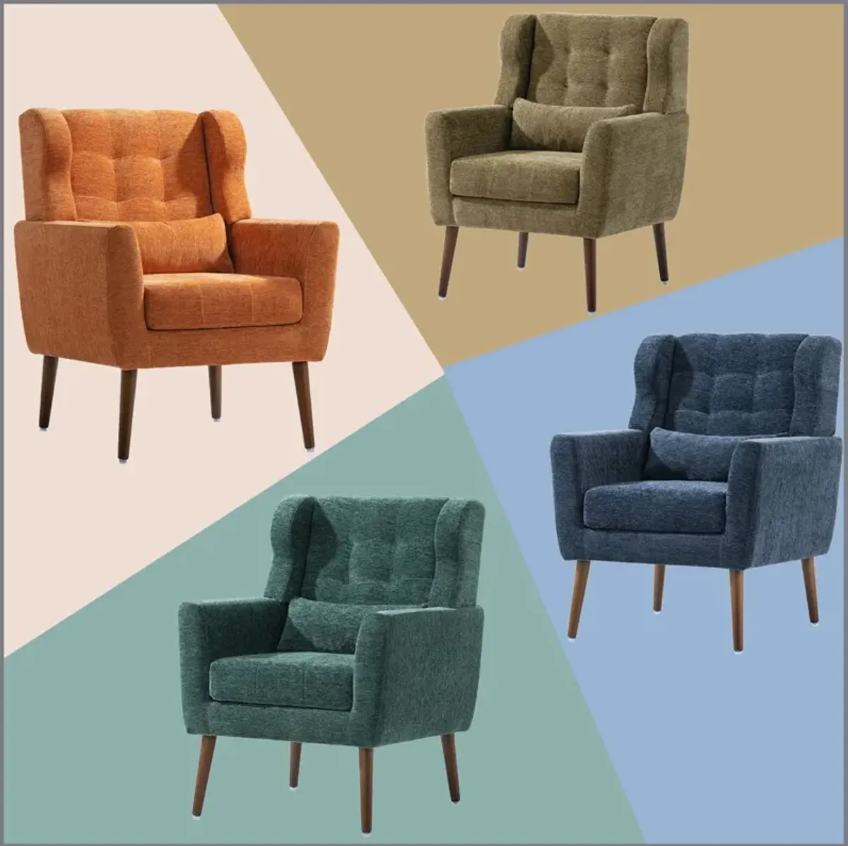 Modern Accent Chair, Chenille Arm Chairs For Living Room, Upholstered Mordern Armchair, Comfy Soft Padded Lounge Chair In Small Space, Bedroom, With Pillow, Solid Wood Leg