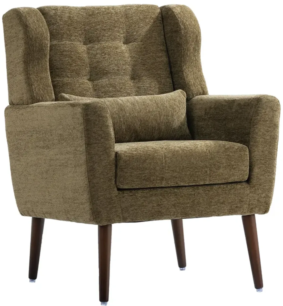 Modern Accent Chair, Chenille Arm Chairs For Living Room, Upholstered Mordern Armchair, Comfy Soft Padded Lounge Chair In Small Space, Bedroom, With Pillow, Solid Wood Leg