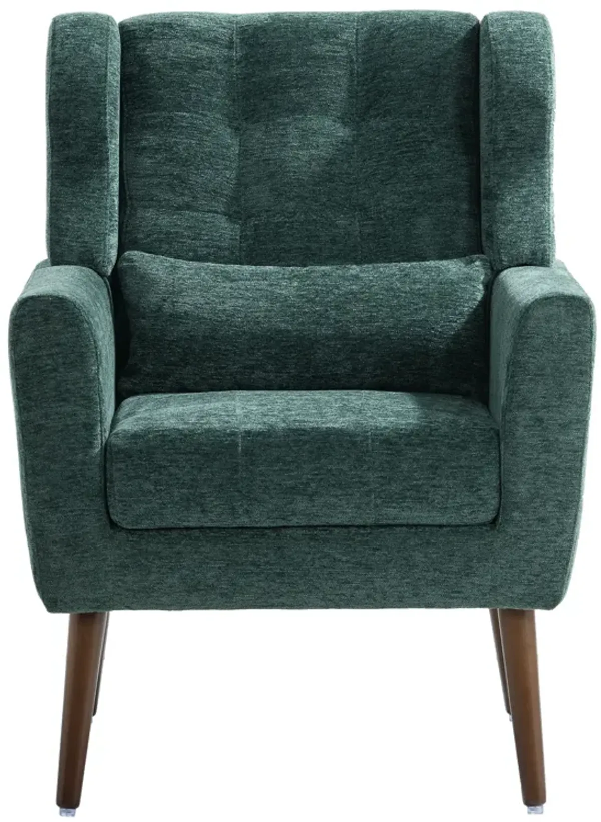 Modern Accent Chair, Chenille Arm Chairs For Living Room, Upholstered Mordern Armchair, Comfy Soft Padded Lounge Chair In Small Space, Bedroom, With Pillow, Solid Wood Leg