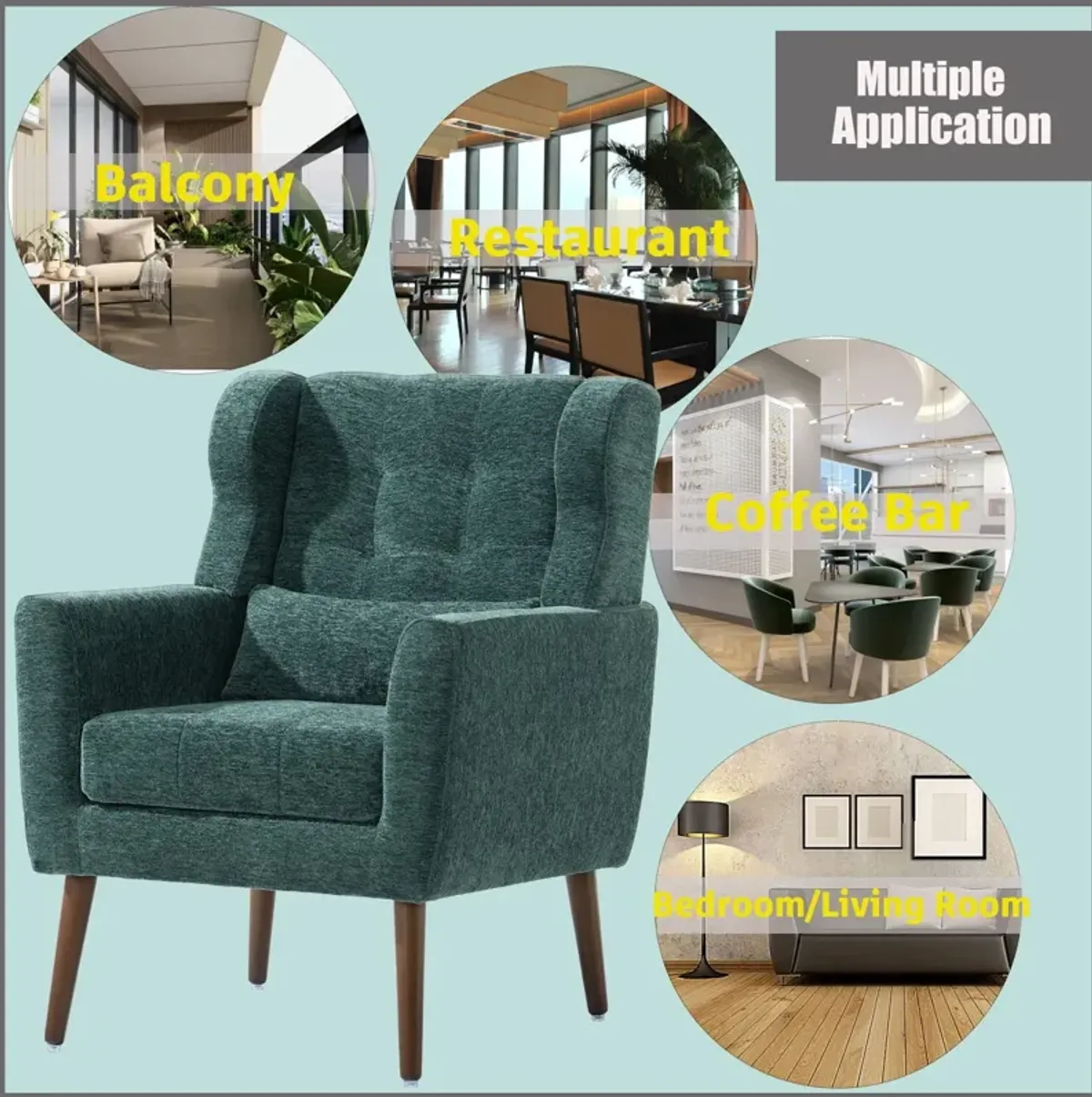 Modern Accent Chair, Chenille Arm Chairs For Living Room, Upholstered Mordern Armchair, Comfy Soft Padded Lounge Chair In Small Space, Bedroom, With Pillow, Solid Wood Leg