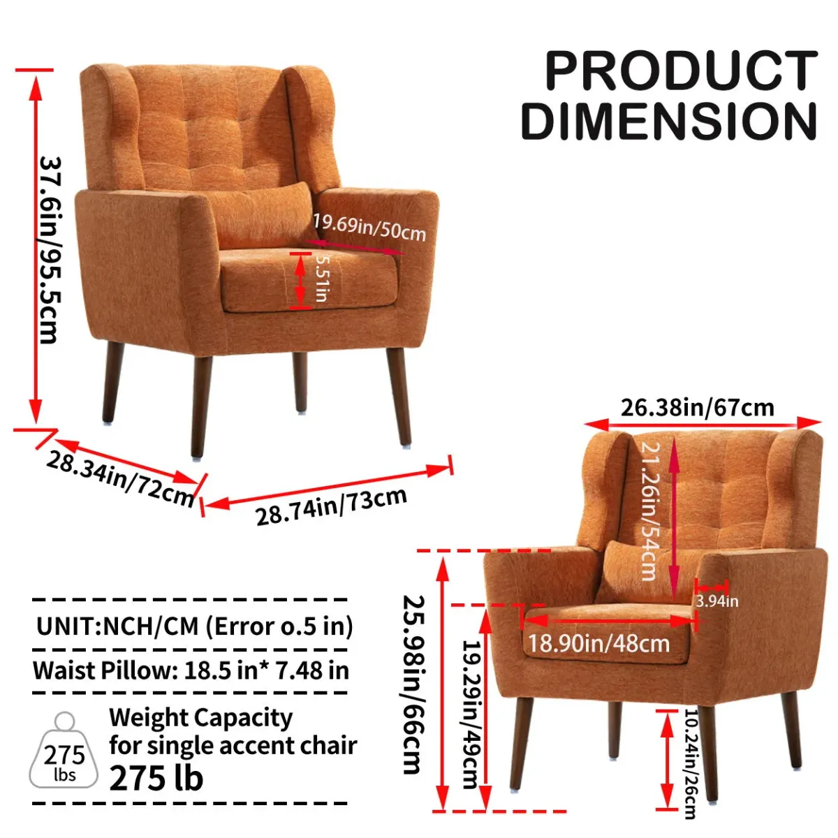 Modern Accent Chair, Chenille Arm Chairs For Living Room, Upholstered Mordern Armchair, Comfy Soft Padded Lounge Chair In Small Space, Bedroom, With Pillow, Solid Wood Leg