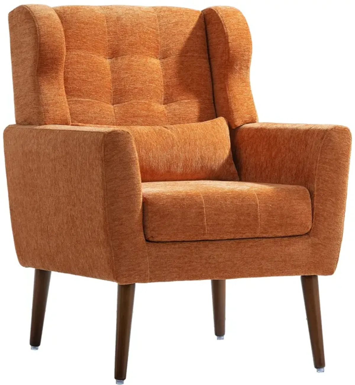 Modern Accent Chair, Chenille Arm Chairs For Living Room, Upholstered Mordern Armchair, Comfy Soft Padded Lounge Chair In Small Space, Bedroom, With Pillow, Solid Wood Leg