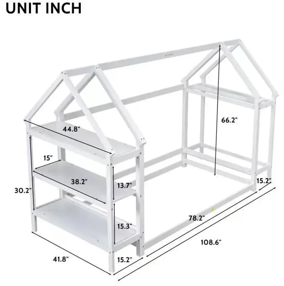 Wood House Bed With Storage Shelf And Hanger, Kids Bedroom Set