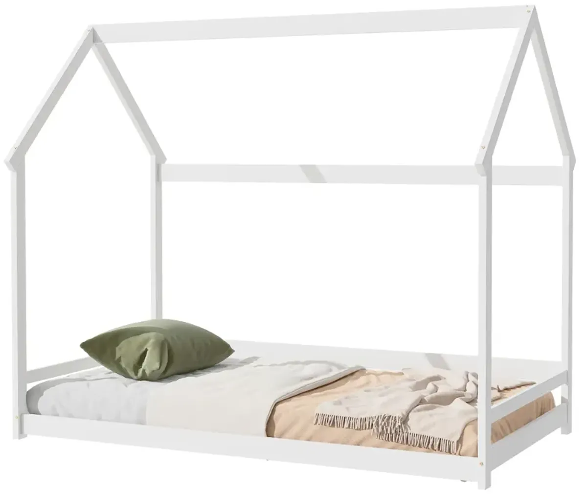 Wood House Bed With Storage Shelf And Hanger, Kids Bedroom Set