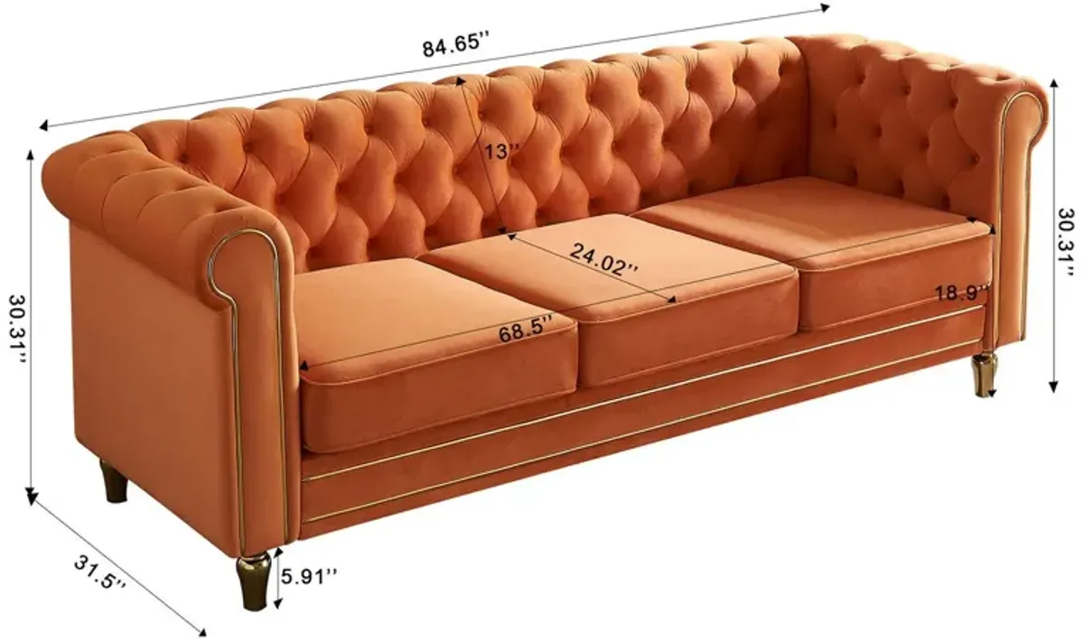 Chesterfield - Velvet Sofa 84.65" For Living Room