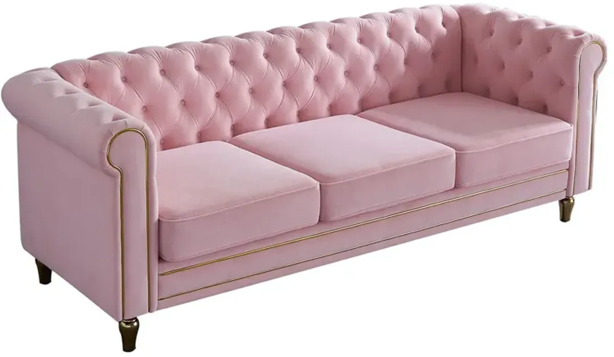 Chesterfield - Velvet Sofa 84.65" For Living Room