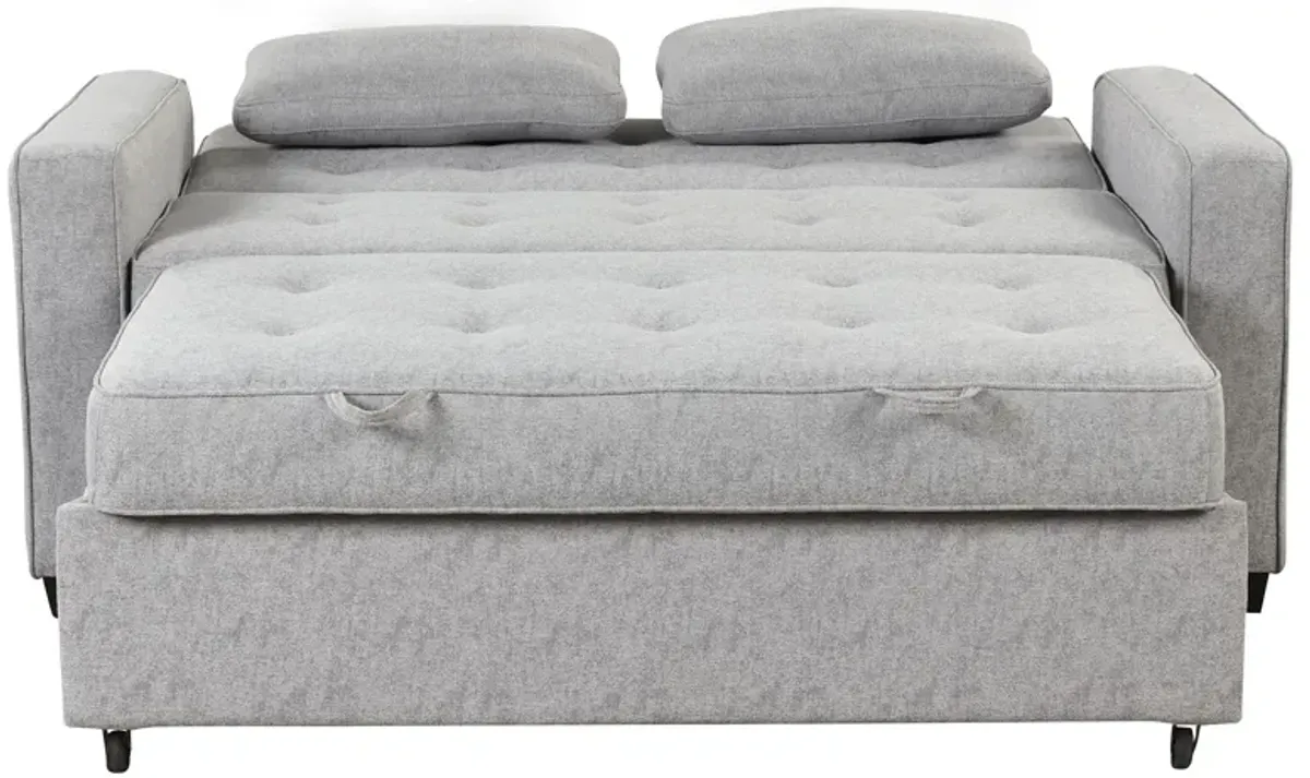 Upholstered Sleeper Bed, Pull Out Sofa Bed Couch Attached Two Throw Pillows, Dual USB Charging Port And Adjustable Backrest For Living Room Space