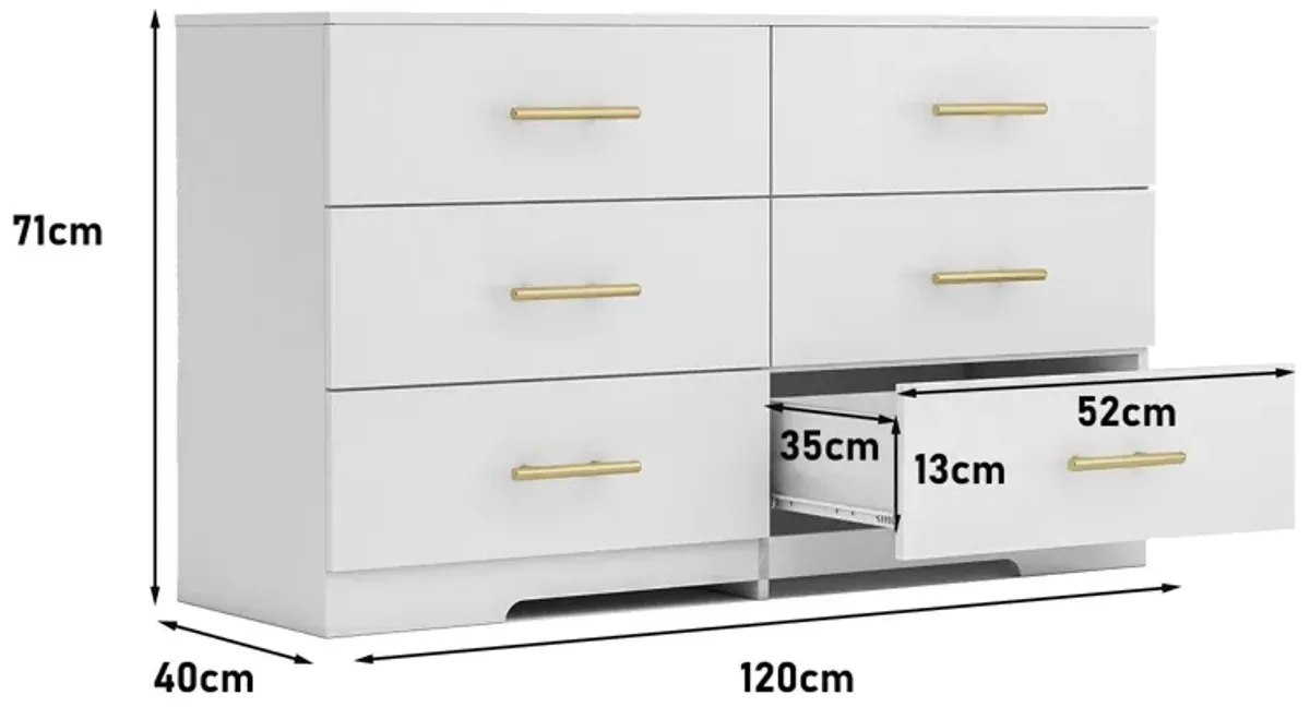 Large 6 Drawers Chest Of Drawer Dressers Table With Golden Handle