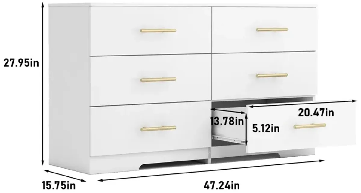 Large 6 Drawers Chest Of Drawer Dressers Table With Golden Handle