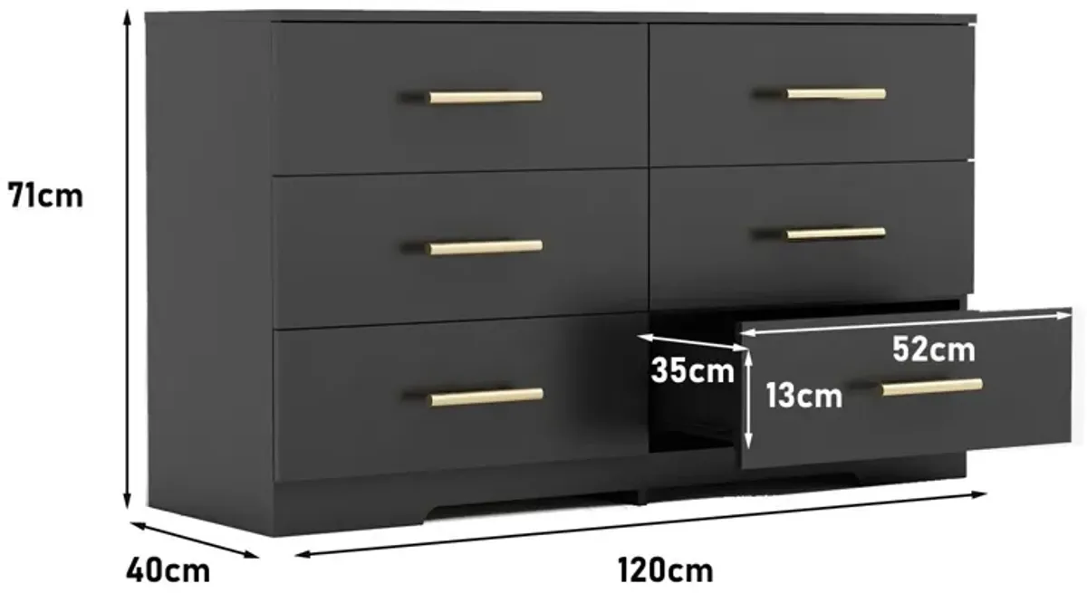 Large 6 Drawers Chest Of Drawer Dressers Table With Golden Handle