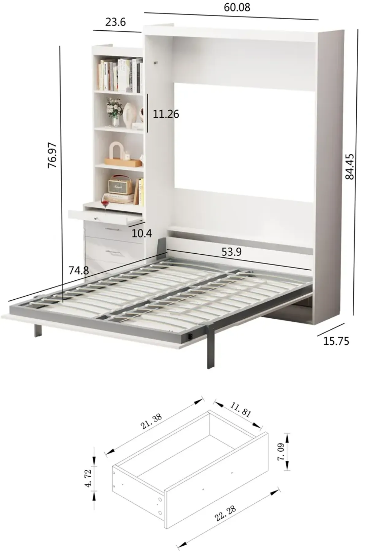 Morden Deisgn Vertical Murphy Bed With Shelf And Drawers For Bedroom Or Guestroom Wall Bed Space Saving Hidden Bed With New Style Gas Struts