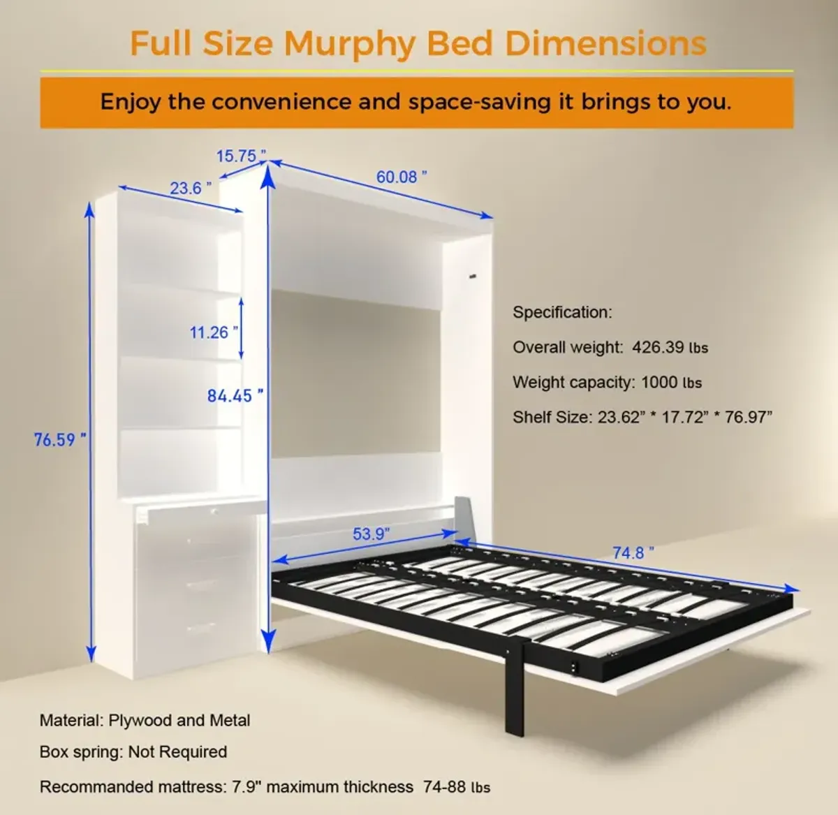 Morden Deisgn Vertical Murphy Bed With Shelf And Drawers For Bedroom Or Guestroom Wall Bed Space Saving Hidden Bed With New Style Gas Struts