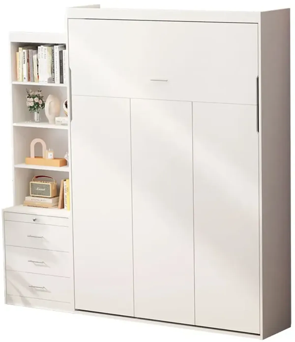 Morden Deisgn Vertical Murphy Bed With Shelf And Drawers For Bedroom Or Guestroom Wall Bed Space Saving Hidden Bed With New Style Gas Struts