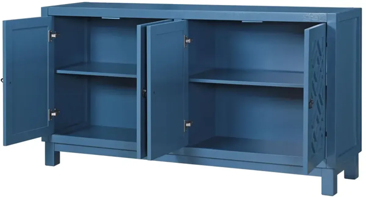 Large Storage Space Sideboard, 4 Door Buffet Cabinet With Pull Ring Handles For Living Room, Dining Room