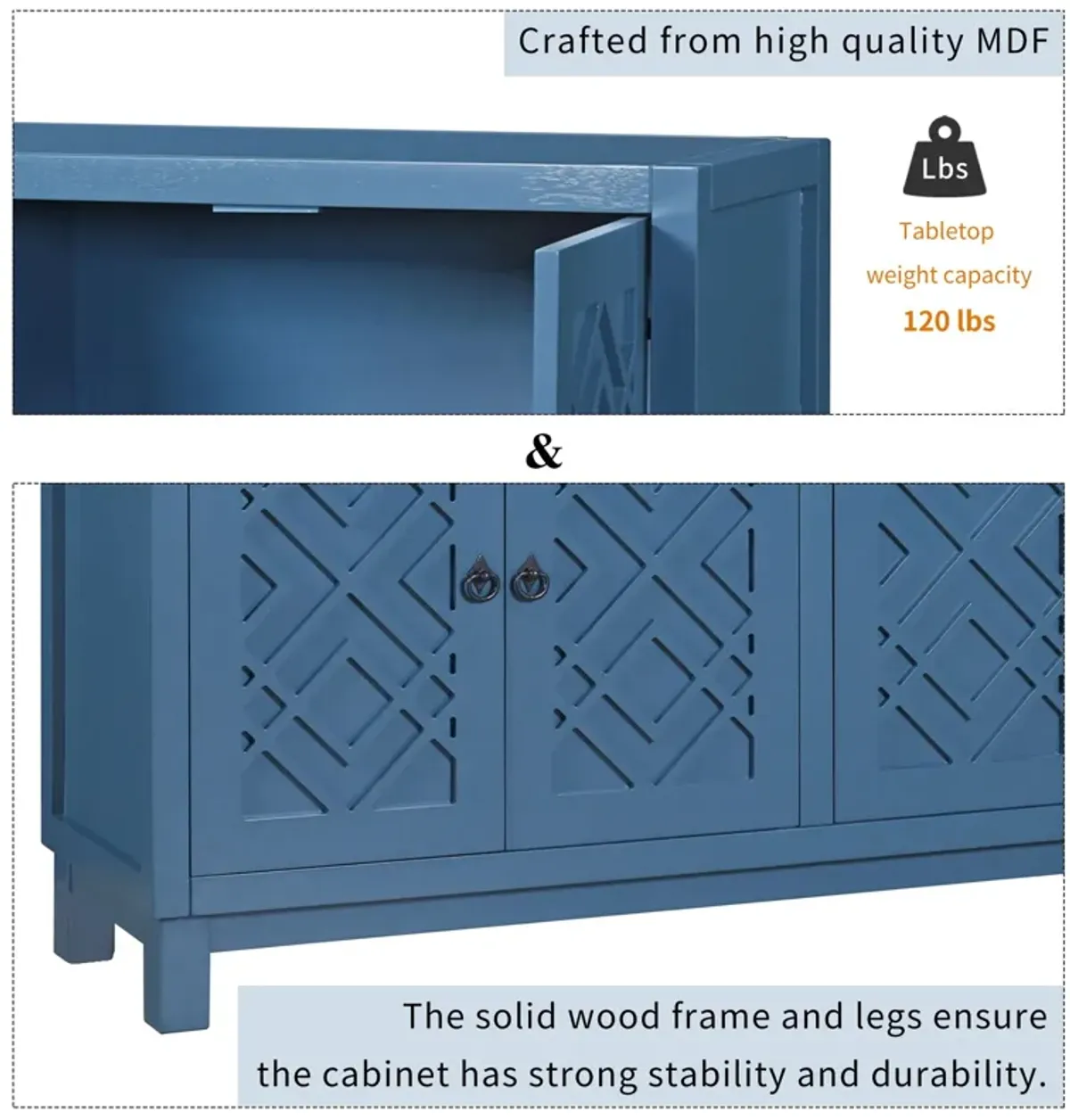 Large Storage Space Sideboard, 4 Door Buffet Cabinet With Pull Ring Handles For Living Room, Dining Room