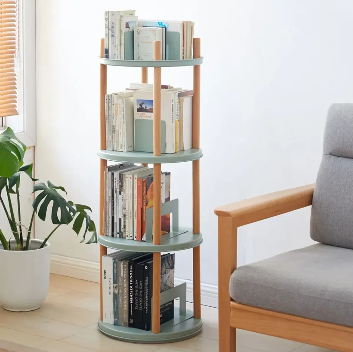 Storage Shelf, 360° Rotating Bookshelf, Bookcase With Large-Capacity Storage Space, Multifunctional Storage Rack, Compact Design For Living Room