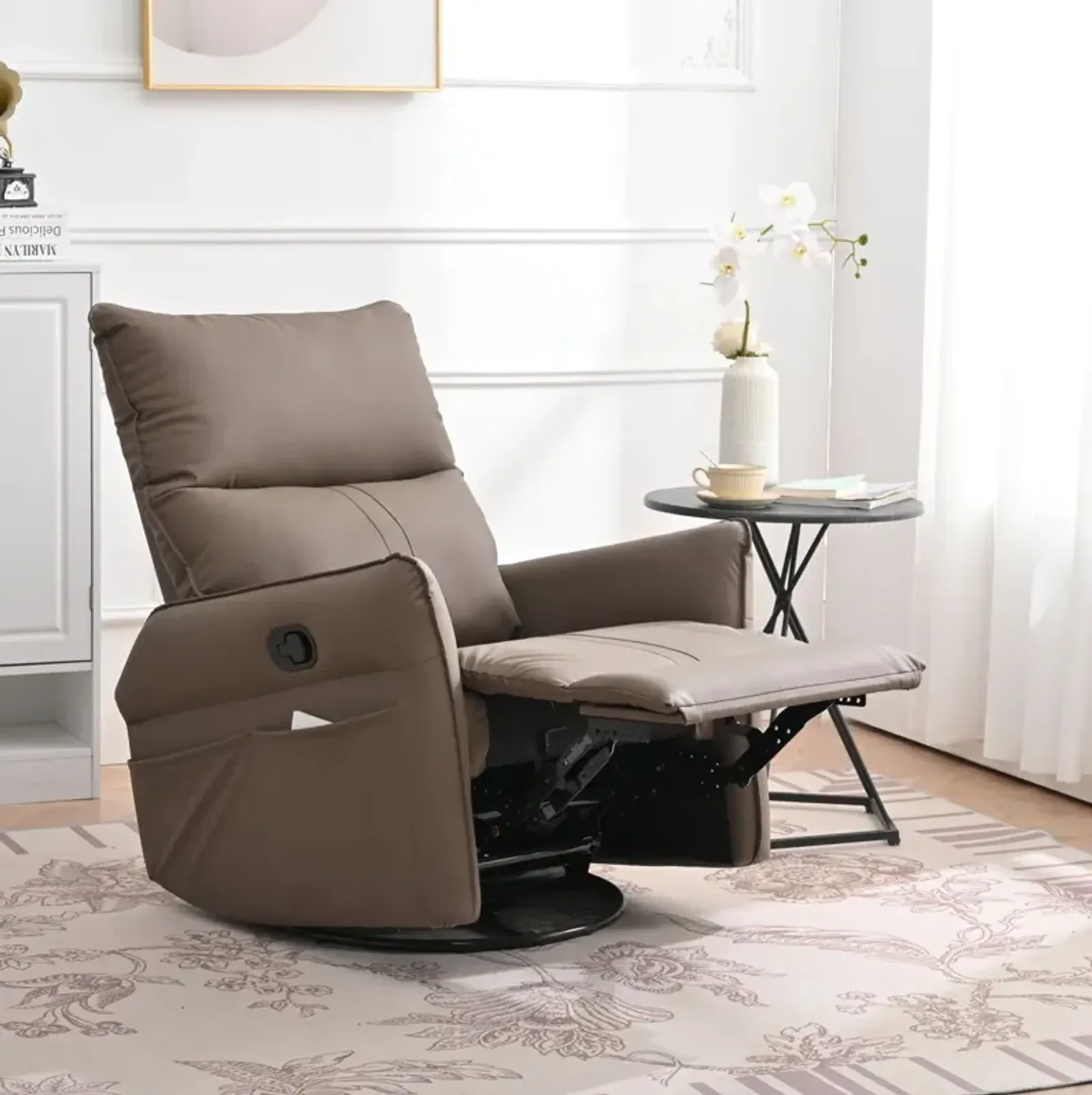 Rocking Recliner Chair, 360 Degree Swivel Nursery Rocking Chair, Glider Chair, Modern Small Rocking Swivel Recliner Chair For Bedroom, Living Room Chair Home Theater Seat, Phone Holder