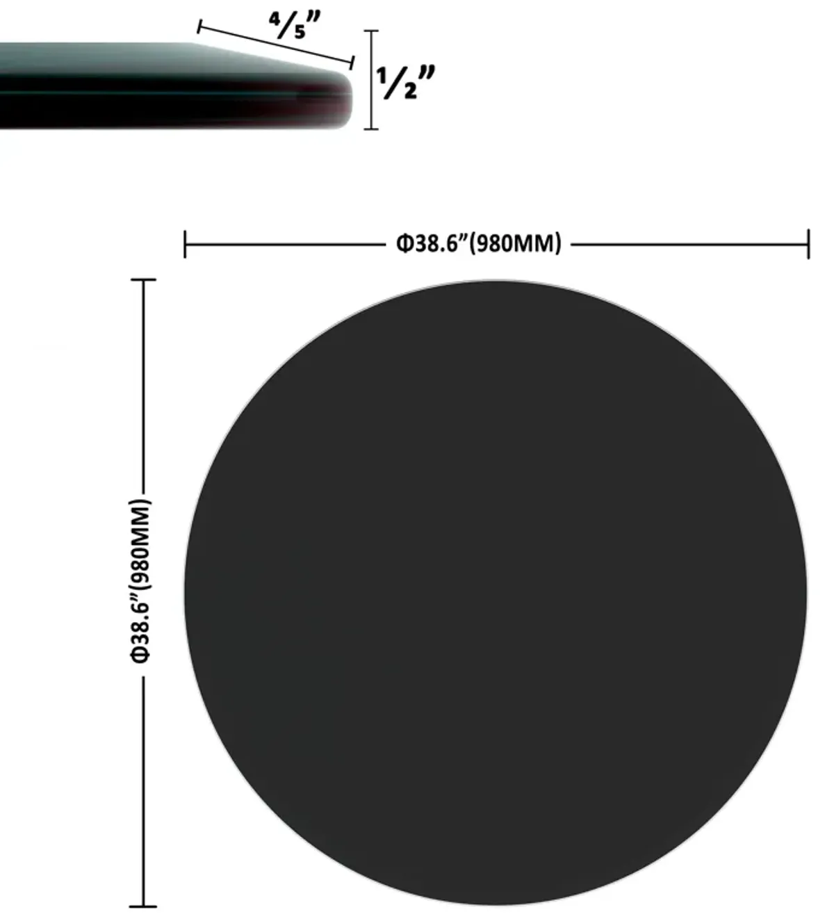 38.6" Round Tempered Glass Table Top Glass Beveled Polished Edge