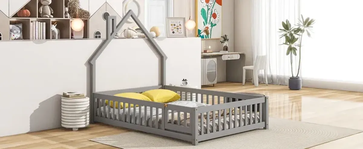 House-Shaped Headboard Floor Bed With Fence