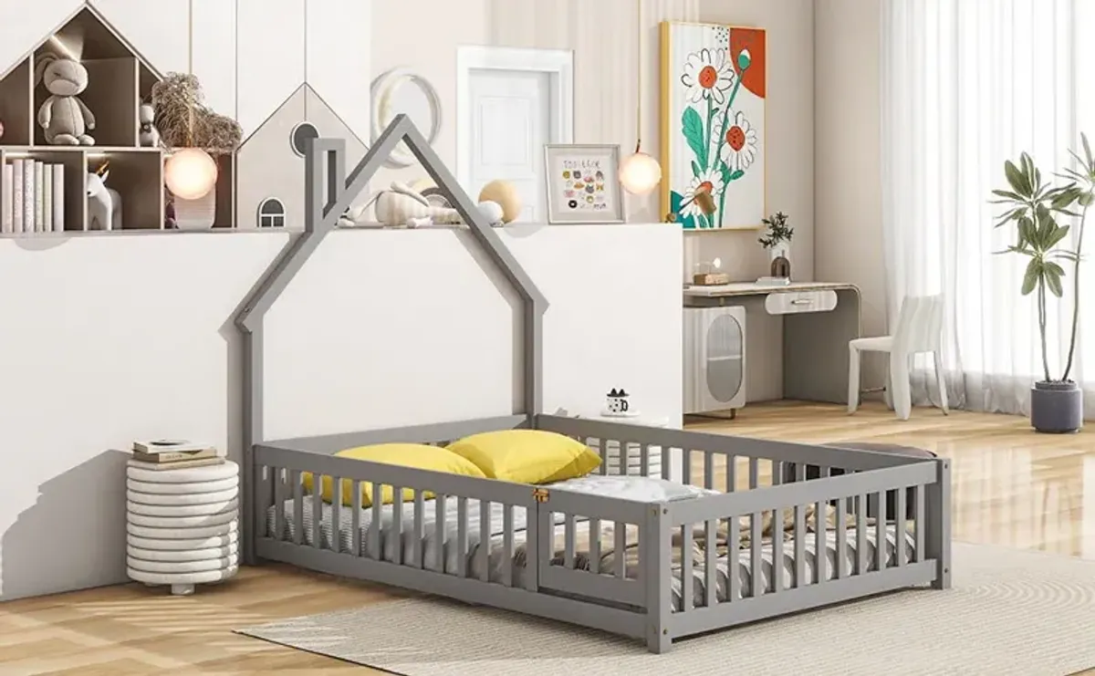 House-Shaped Headboard Floor Bed With Fence