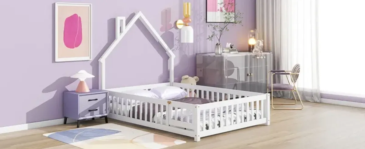 House-Shaped Headboard Floor Bed With Fence