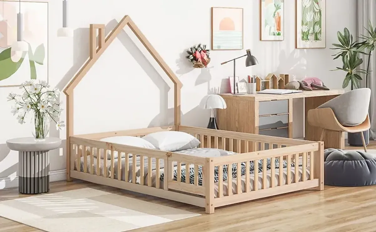 House-Shaped Headboard Floor Bed With Fence